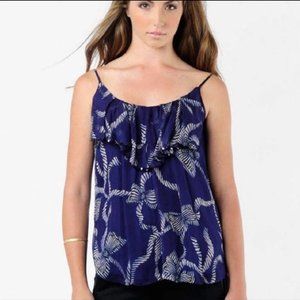 Rebecca Taylor Bow Print Ruffle Silk Tank Top  Sz 4